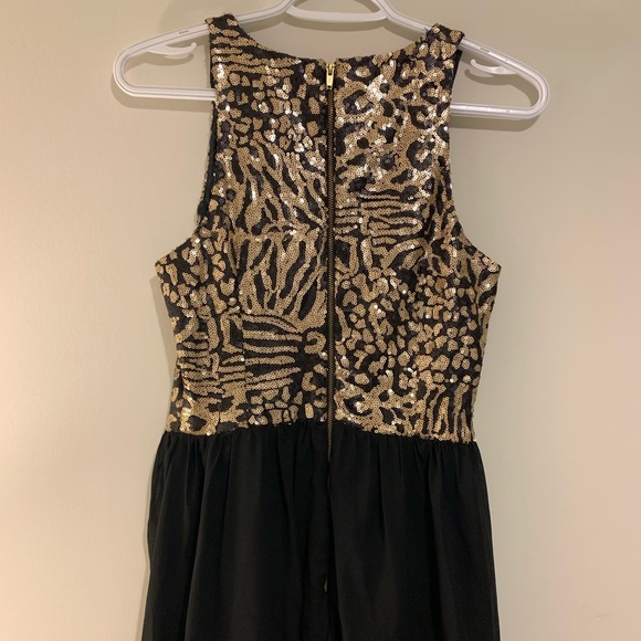 Gold Black Sequinned Dress Short front long back - Picture 10 of 11